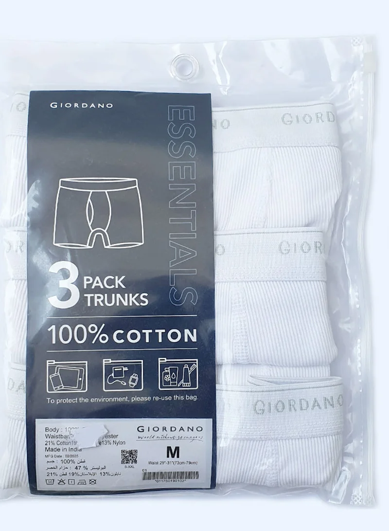 GIORDANO Men's Cotton Rib Regular Trunks 3-Pack