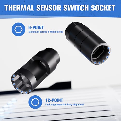 YEKEPRO 12-Piece Oxygen Sensor Socket Set & Thread Chaser Set, with 22mm 27mm 29mm 7/8" 1-1/16" Sockets 1/2" 3/8" Drive, for Oil Pressure, Vacuum, Thermal Sensors - Image 3