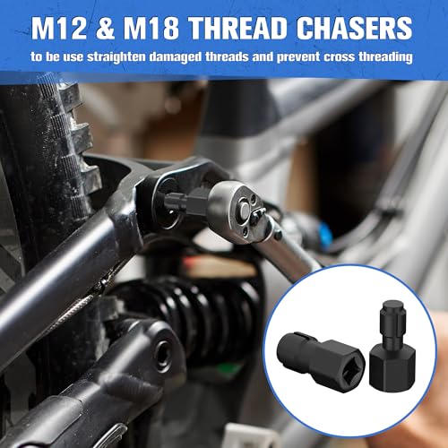 YEKEPRO 12-Piece Oxygen Sensor Socket Set & Thread Chaser Set, with 22mm 27mm 29mm 7/8" 1-1/16" Sockets 1/2" 3/8" Drive, for Oil Pressure, Vacuum, Thermal Sensors - Image 5