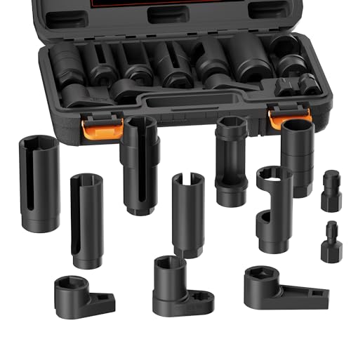 YEKEPRO 12-Piece Oxygen Sensor Socket Set & Thread Chaser Set, with 22mm 27mm 29mm 7/8" 1-1/16" Sockets 1/2" 3/8" Drive, for Oil Pressure, Vacuum, Thermal Sensors - Image 1
