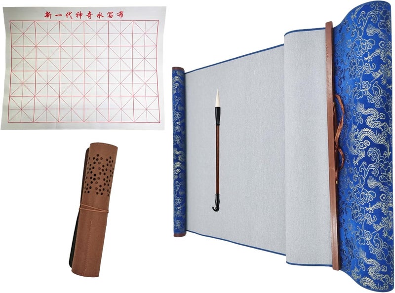 Ellkee 2 Pcs Reusable Chinese Calligraphy Water Writing Cloth, Inkless calligraphy Practice Paper with Felt Pencil Case & 1 Brush, Water-based Writing Cloth for beginners(4 Items) - Image 1