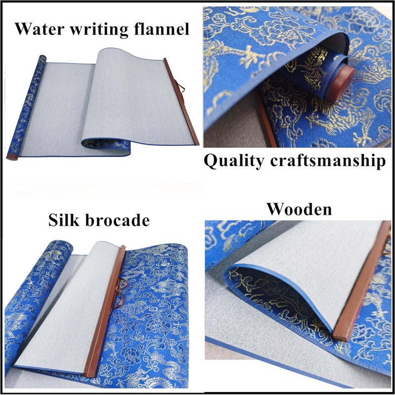 Ellkee 2 Pcs Reusable Chinese Calligraphy Water Writing Cloth, Inkless calligraphy Practice Paper with Felt Pencil Case & 1 Brush, Water-based Writing Cloth for beginners(4 Items) - Image 5