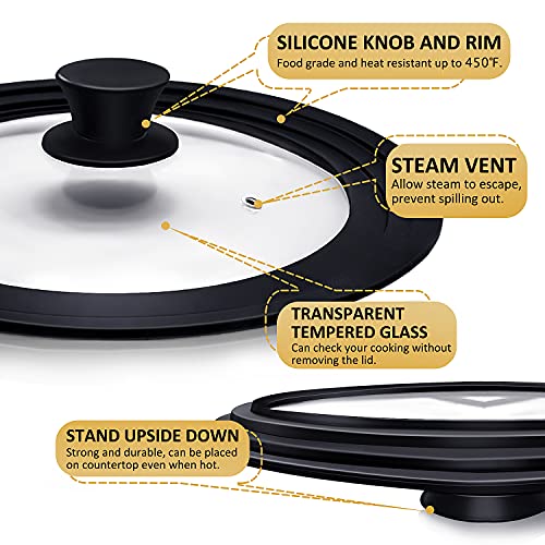 Ydeapi Universal Lid for Pots, Pans and Skillets, Pot Lid With Heat Resistant Silicone Rim and Tempered Glass, Fits 8", 8.5", 9.5" Diameter Pots and Pans - Image 4
