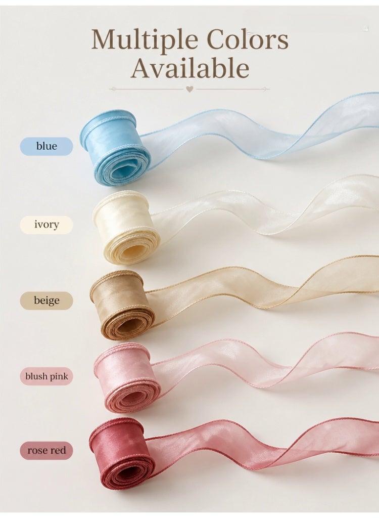 Ayshal 5pcs, 1.57 inch x 10 yards (Total 50 yards), Cake Flower Ribbon Tie, Butterfly DIY Headband Material, Wave Curl Packaging Tie, Fishtail Yarn Woven Satin Floating Color Ribbon For Room Decoration, Wedding Party Decoration Ribbon, Unique Gift Box Tie Ribbon - Image 2