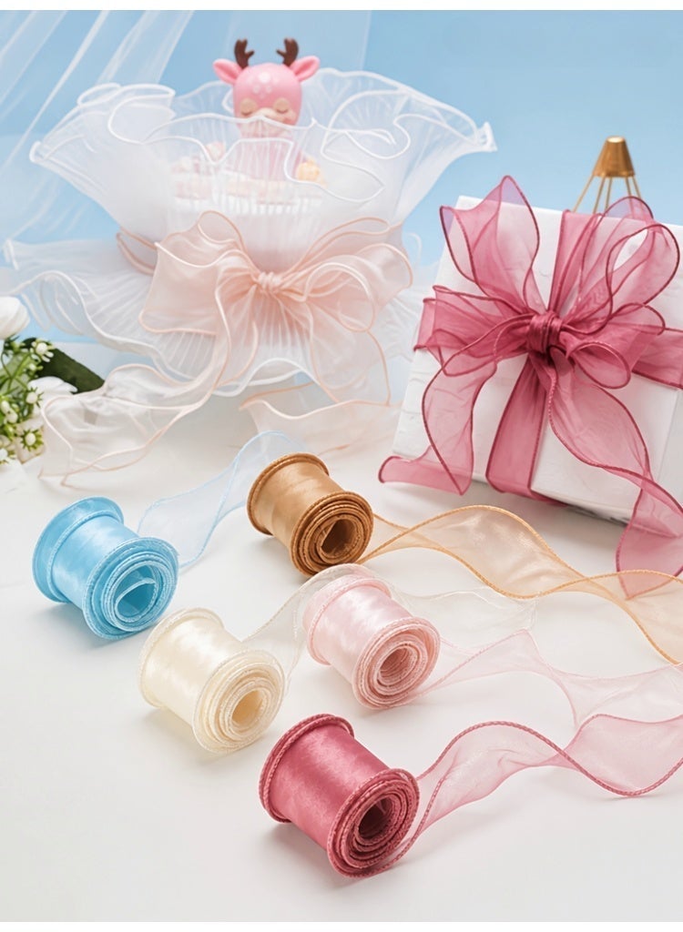 Ayshal 5pcs, 1.57 inch x 10 yards (Total 50 yards), Cake Flower Ribbon Tie, Butterfly DIY Headband Material, Wave Curl Packaging Tie, Fishtail Yarn Woven Satin Floating Color Ribbon For Room Decoration, Wedding Party Decoration Ribbon, Unique Gift Box Tie Ribbon - Image 3
