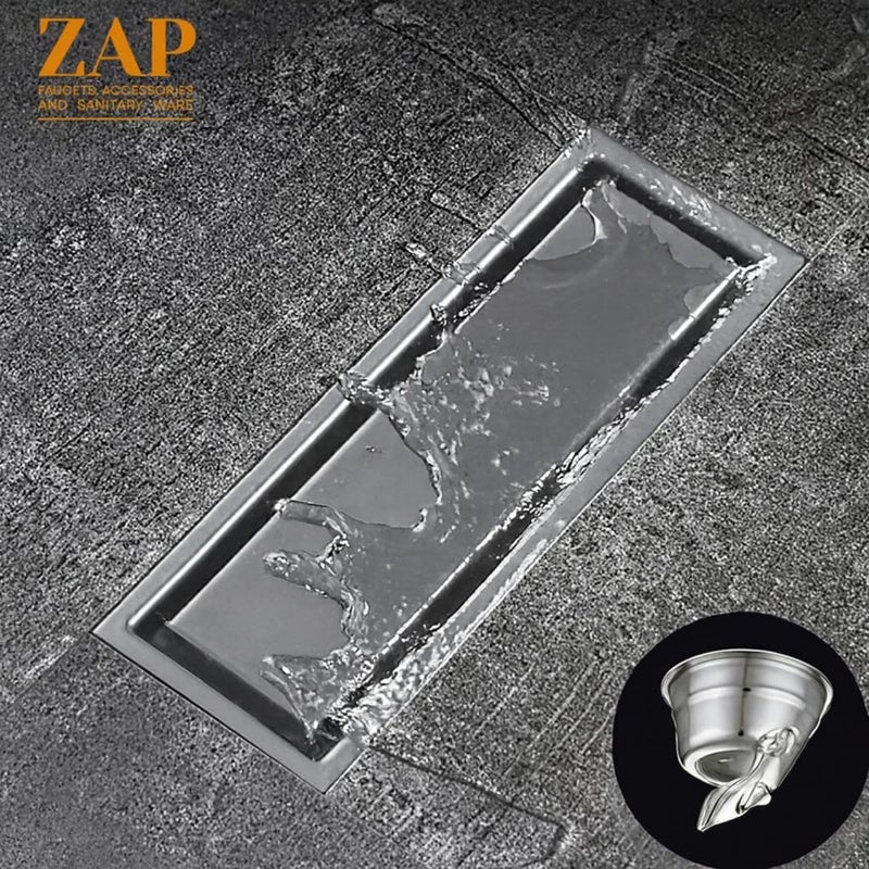 ZAP تصريف أرضي من الفولاذ المقاوم للصدأ بقطر 16 بوصة – قناة تصريف دش فاخرة مع مصيدة صراصير، ثقب جانبي وقلنسوة (كروم) - Image 4