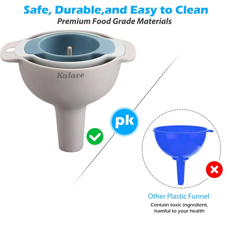 Kalave Set of 4 Funnels for Filling Bottles, BPA-Free Food Grade Kitchen Funnels with Detachable Strainer Filter for Kitchen Use Oil, Liquid, Dry Ingredients and Powder - Image 3