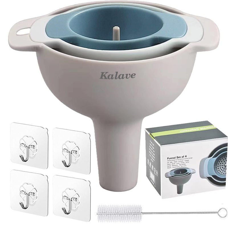 Kalave Set of 4 Funnels for Filling Bottles, BPA-Free Food Grade Kitchen Funnels with Detachable Strainer Filter for Kitchen Use Oil, Liquid, Dry Ingredients and Powder - Image 1
