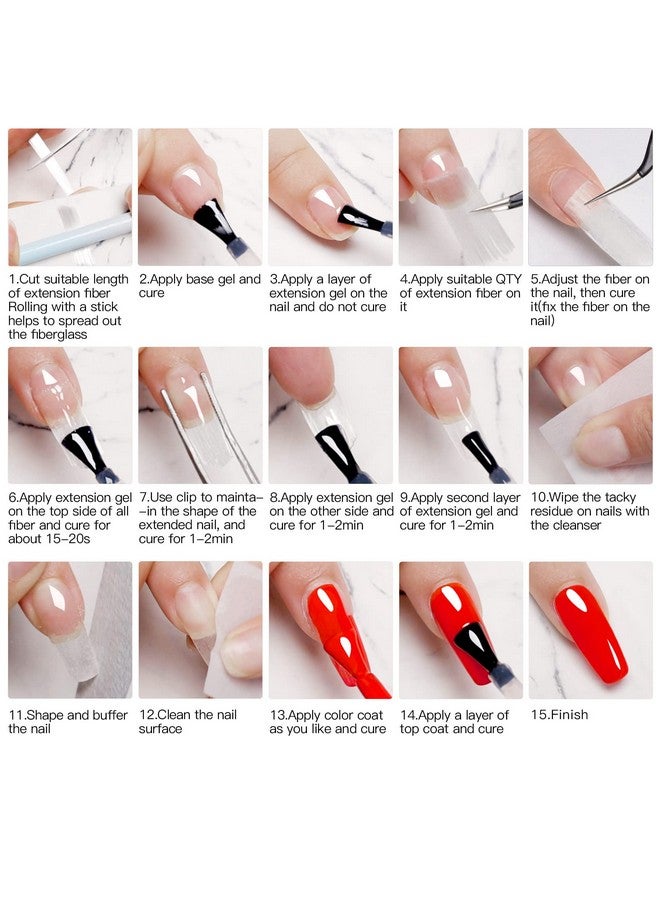 MEET ACROSS Fiberglass Nail Extension Kit With Building Gel Magical Silk Fiberglass Nail Wrap Form Quick Building Fiber Extension Gel, Nail File, Tweezers, Nail Tips Clip For Gel Extension Nail Art - Image 4