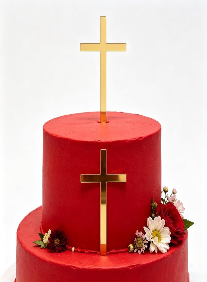 REMAX 2 PCS Acrylic Gold Cross Cake Topper, Baby Shower Baptist Cake Decoration Holy Communion Christening Cross Cake Side Decoration Cake Charm Party Supplies, 3.0 x 5.5 Inches - Image 5