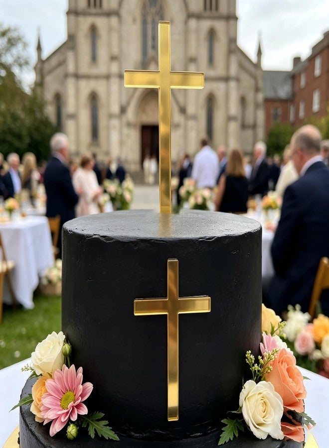REMAX 2 PCS Acrylic Gold Cross Cake Topper, Baby Shower Baptist Cake Decoration Holy Communion Christening Cross Cake Side Decoration Cake Charm Party Supplies, 3.0 x 5.5 Inches - Image 3