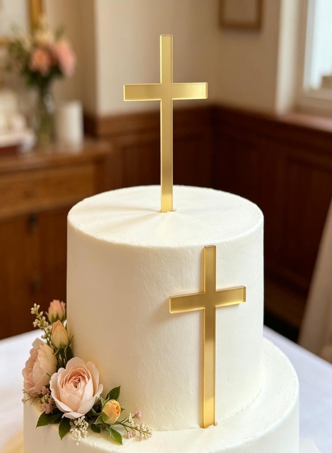 REMAX 2 PCS Acrylic Gold Cross Cake Topper, Baby Shower Baptist Cake Decoration Holy Communion Christening Cross Cake Side Decoration Cake Charm Party Supplies, 3.0 x 5.5 Inches - Image 4