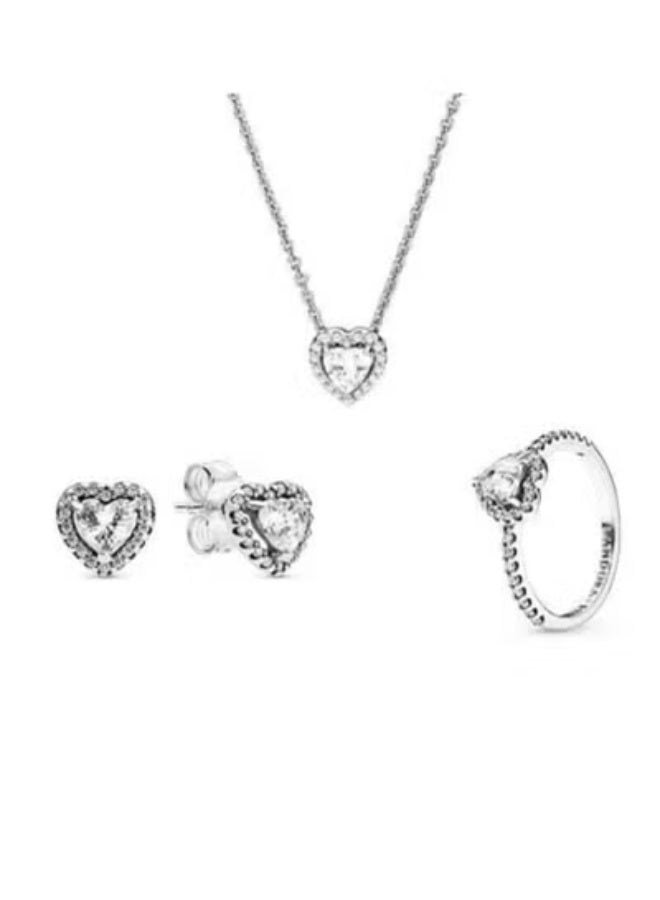 Chomel Women's Classic Cube Zirconia 925 Silver Ring Necklace Earnail Set Birthday Gift