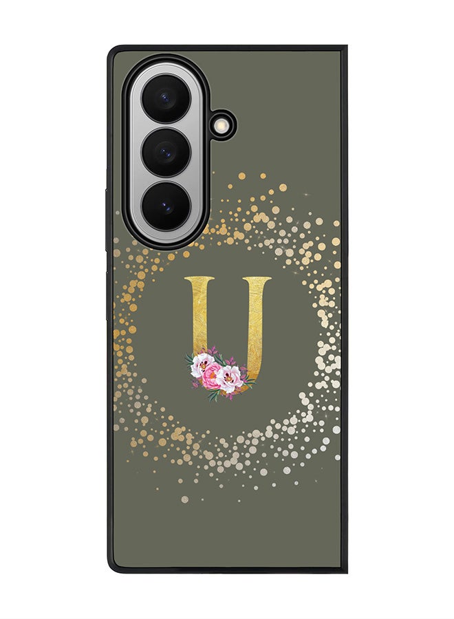 غطاء لهاتف سامسونج جالكسي Z فولد7، حماية كاميرا نحيفة، غطاء هاتف مضاد للصدمات - تصميم مخصص مزخرف بالأزهار - U (أخضر زيتوني) 