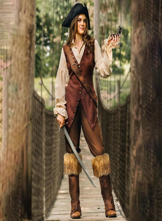 L'VOW 2pc Viking Fur Boot Cuffs Covers Brown Fur Leg Warmers Medieval Short Fluffy Leg Cuffs Women Men Renaissance - Image 4