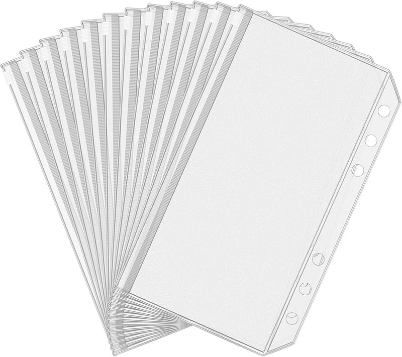 Antner 12pcs A6 Size Binder Pockets 6 Holes Budget Cash Envelopes for Budgeting, Clear Zipper Folders Loose Leaf Bags for A6 6-Ring Budget Binder, Waterproof PVC Document Pouch Filing Bags - Image 1