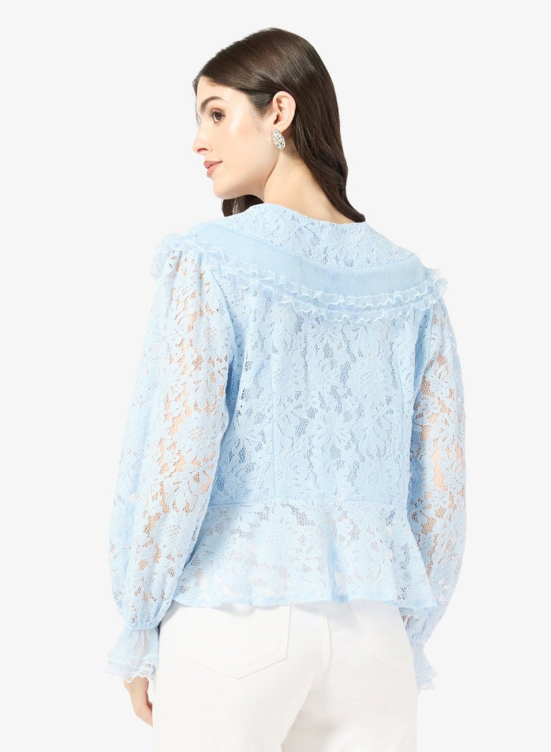 ELLA Puff Sleeve Lace Shirt - Image 2