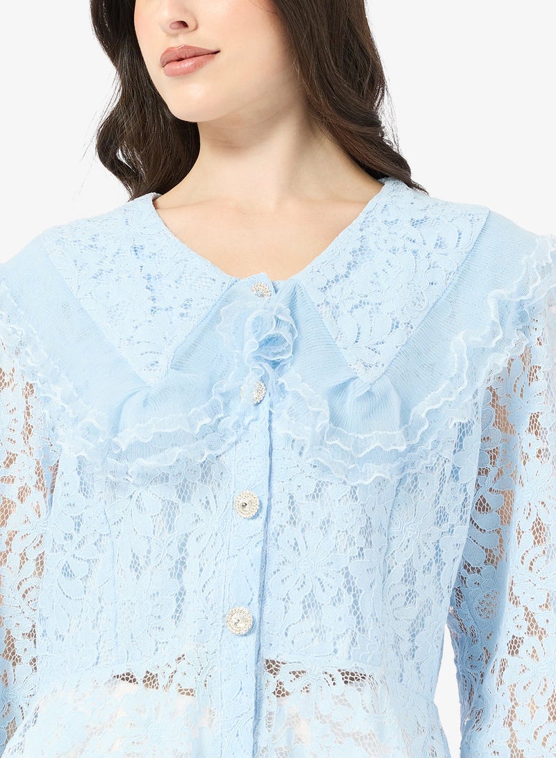 ELLA Puff Sleeve Lace Shirt - Image 3