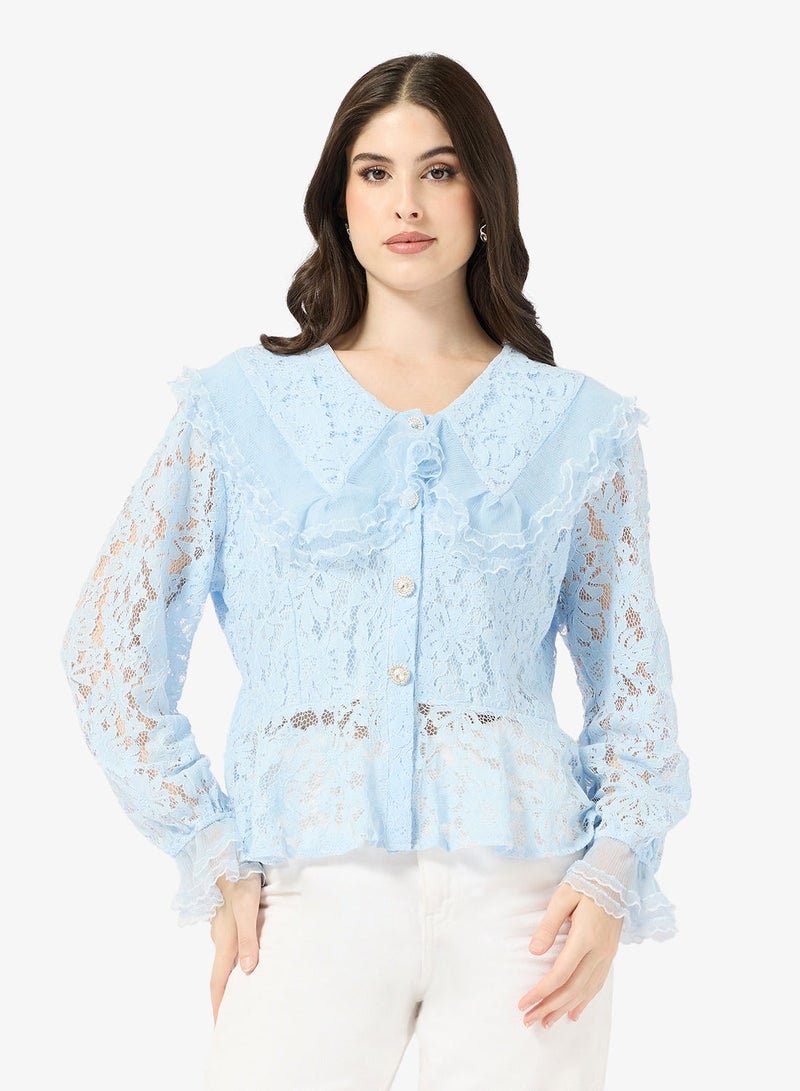 ELLA Puff Sleeve Lace Shirt - Image 1