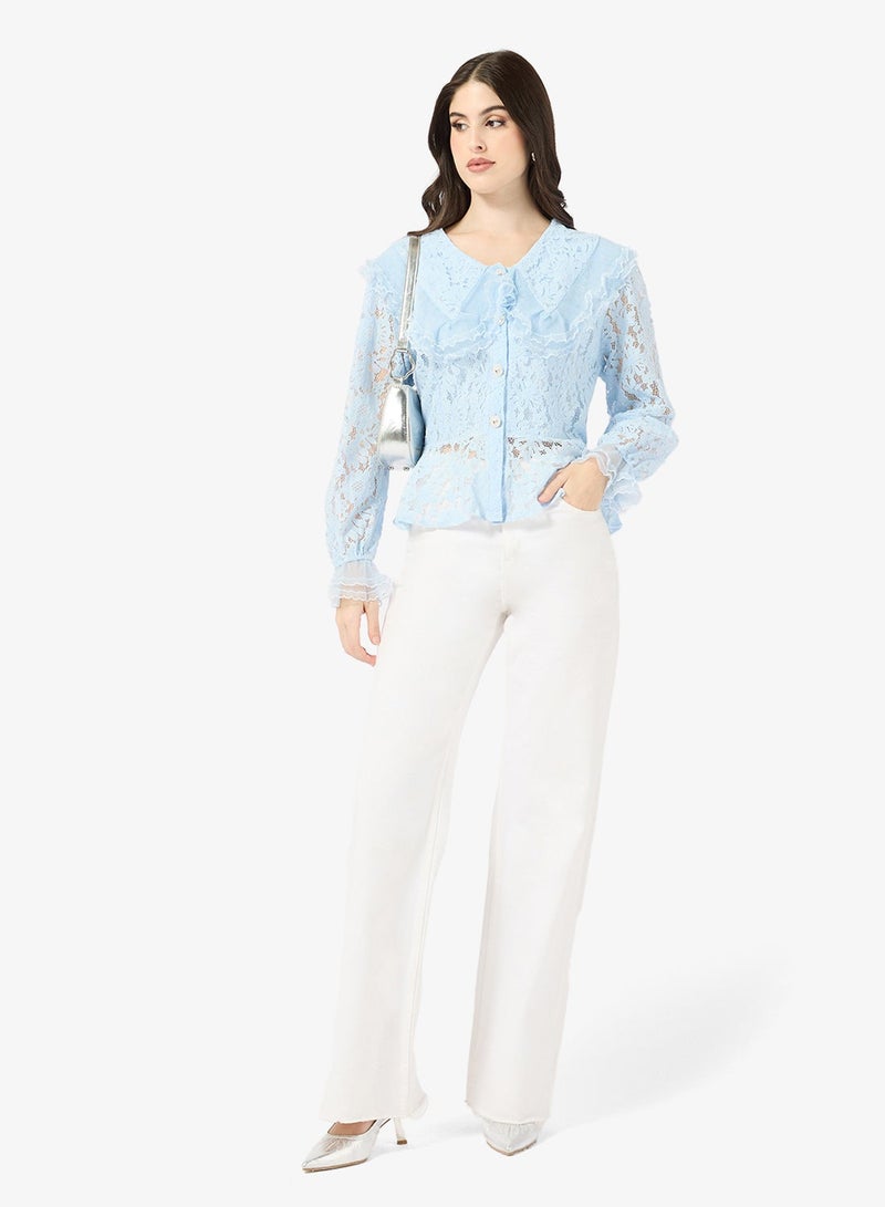ELLA Puff Sleeve Lace Shirt - Image 4