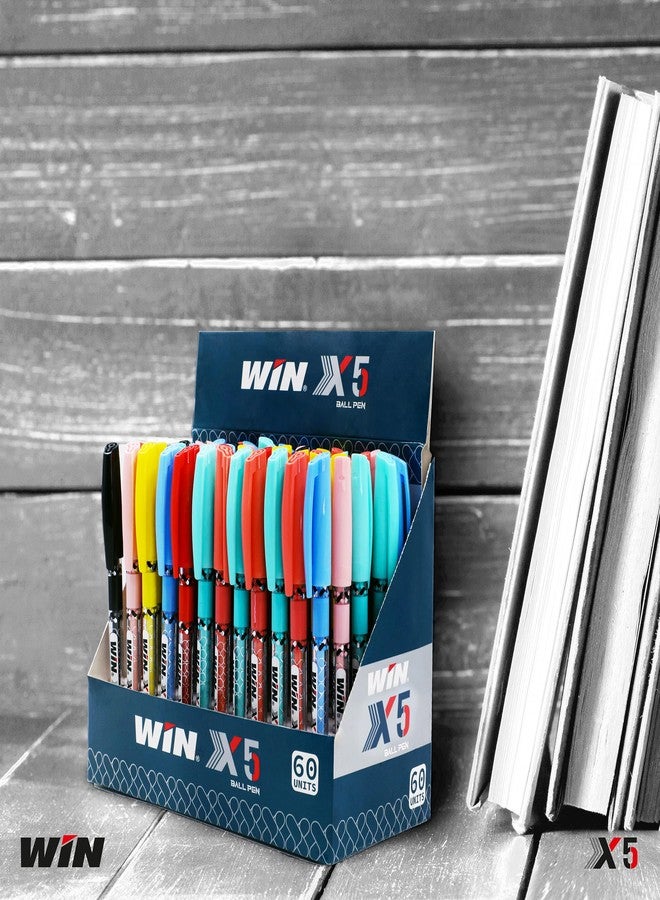دبليو آي أن مجموعة أقلام حبر جاف WIN X5 | 60 قلمًا (50 أزرق، 8 أسود، 2 أحمر) | رأس 0.7 مم | تدفق سلس للحبر | قبضة مريحة | أقلام للكتابة | هدايا أنيقة للفتيات والأطفال | للمدرسة والمكتب والأعمال | فاخر - Image 5