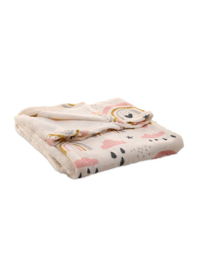 Mintra Baby & Kids Lightweight Super Soft Cream Microfiber Blanket with Clouds and Rainbows design, Size 100x75cm  - Image 2
