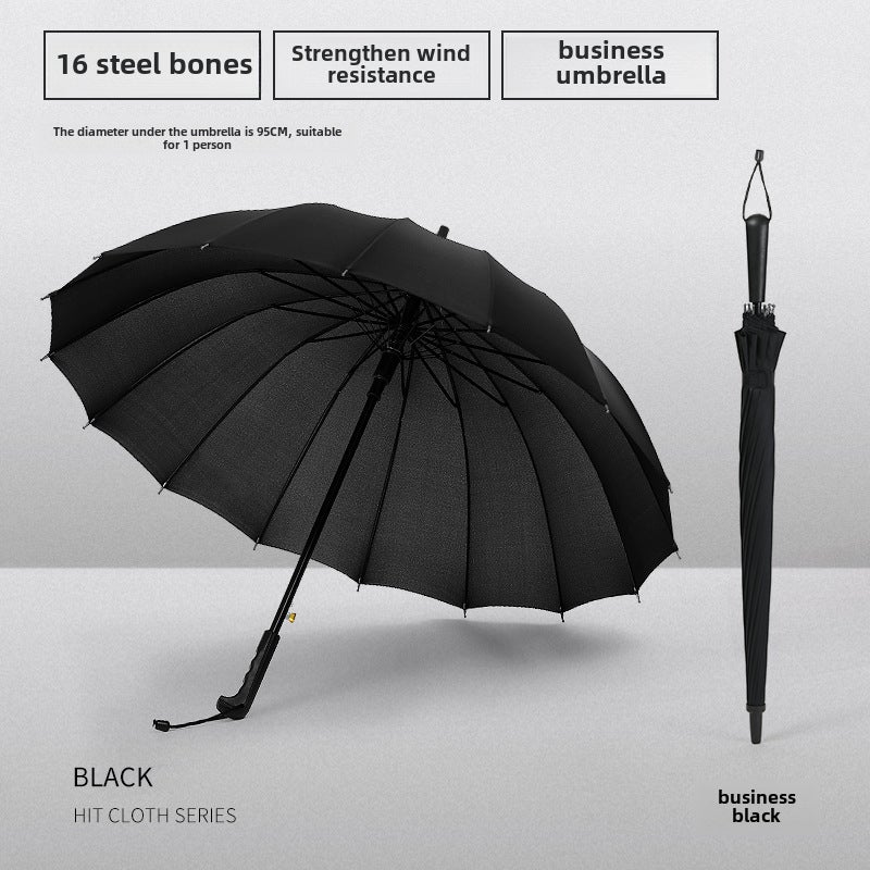 16-Rib Strong Windproof Rainbow Umbrella Black