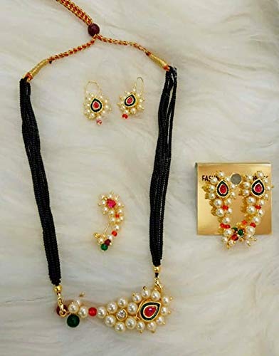 VAMA Fashions Maharashtrian Jewellery Marathi Nath Mangalsutra Set with Earrings for Women - Image 3