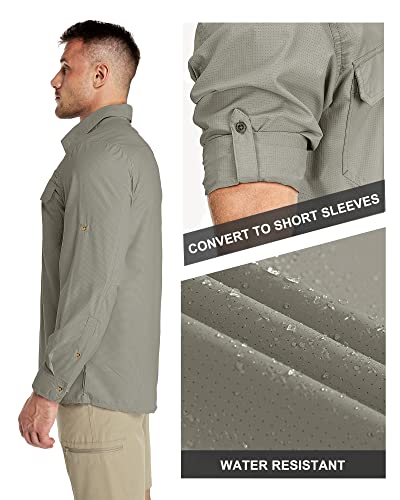 33,000ft Men's Long Sleeve Sun Protection Shirt UPF 50+ UV Quick Dry Cooling Fishing Shirts for Travel Safari Camping Hiking Gray Green - Image 3