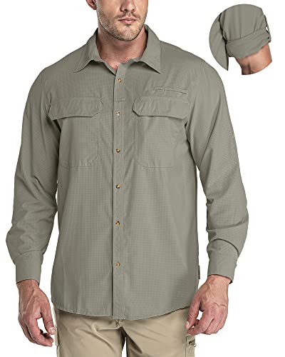 33,000ft Men's Long Sleeve Sun Protection Shirt UPF 50+ UV Quick Dry Cooling Fishing Shirts for Travel Safari Camping Hiking Gray Green - Image 1