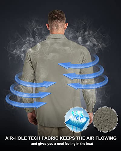 33,000ft Men's Long Sleeve Sun Protection Shirt UPF 50+ UV Quick Dry Cooling Fishing Shirts for Travel Safari Camping Hiking Gray Green - Image 2