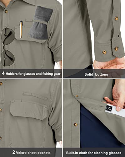 33,000ft Men's Long Sleeve Sun Protection Shirt UPF 50+ UV Quick Dry Cooling Fishing Shirts for Travel Safari Camping Hiking Gray Green - Image 5
