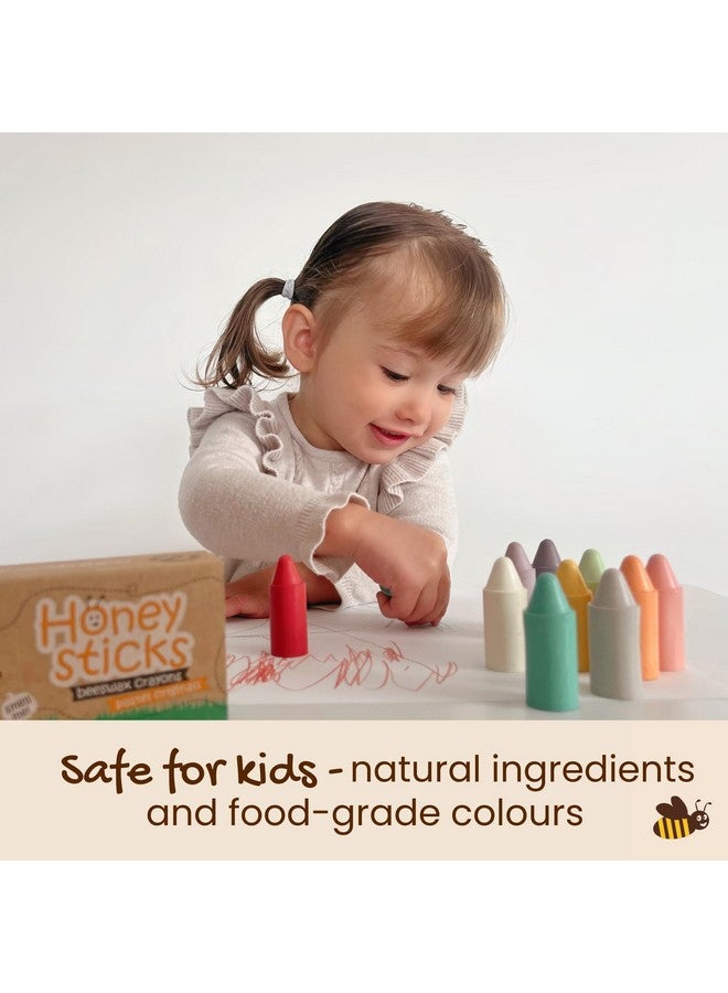 Honeysticks أقلام شمع من شمع العسل 100% (12 قطعة) - بألوان باستيل، أقلام غير سامة، آمنة للأطفال والرضع، مناسبة من عمر 1 سنة فما فوق، مصنوعة من شمع العسل الطبيعي وألوان صالحة للأكل، صديقة للبيئة - Image 2