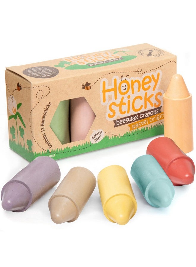 Honeysticks أقلام شمع من شمع العسل 100% (12 قطعة) - بألوان باستيل، أقلام غير سامة، آمنة للأطفال والرضع، مناسبة من عمر 1 سنة فما فوق، مصنوعة من شمع العسل الطبيعي وألوان صالحة للأكل، صديقة للبيئة - Image 1