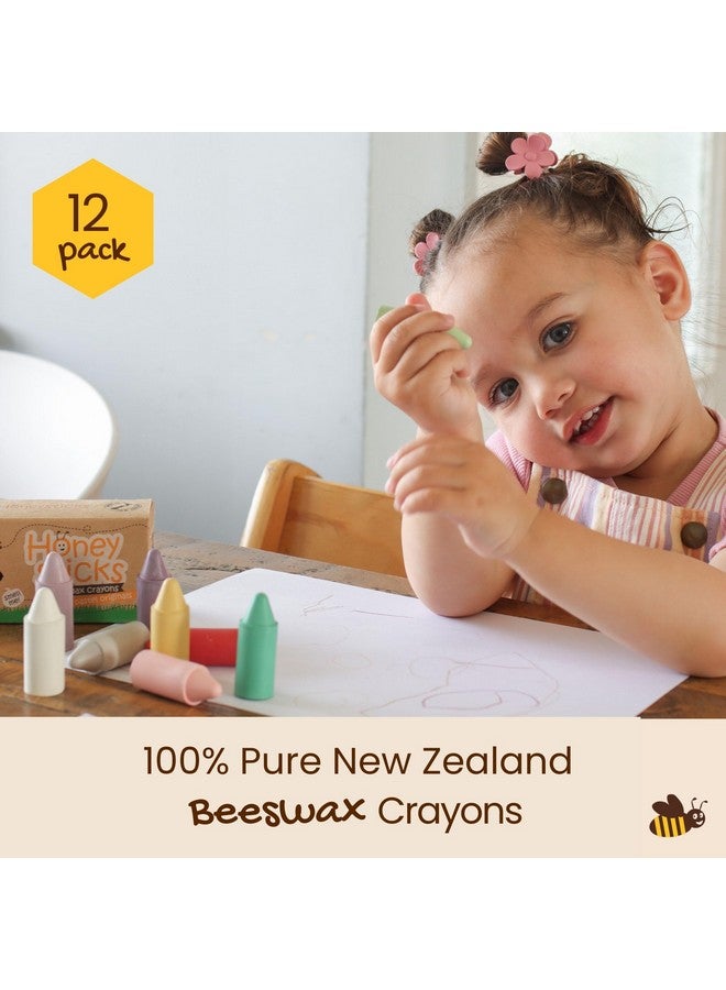 Honeysticks أقلام شمع من شمع العسل 100% (12 قطعة) - بألوان باستيل، أقلام غير سامة، آمنة للأطفال والرضع، مناسبة من عمر 1 سنة فما فوق، مصنوعة من شمع العسل الطبيعي وألوان صالحة للأكل، صديقة للبيئة - Image 3