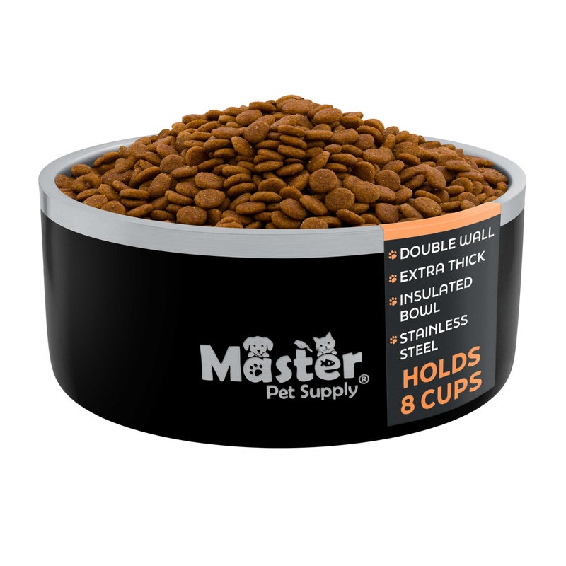 Master Pet Supply Stainless Steel Dog Bowls - 64 oz, Heavy Duty - Black Velvet, Double Wall Extra-Thick Insulated, Non-Slip Pet Water Bowl for Dogs, Cats & Pets, Anti Rust Metal, Dish Washer Safe - Image 1
