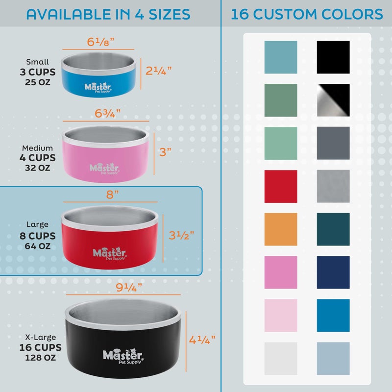 Master Pet Supply Stainless Steel Dog Bowls - 64 oz, Heavy Duty - Black Velvet, Double Wall Extra-Thick Insulated, Non-Slip Pet Water Bowl for Dogs, Cats & Pets, Anti Rust Metal, Dish Washer Safe - Image 2