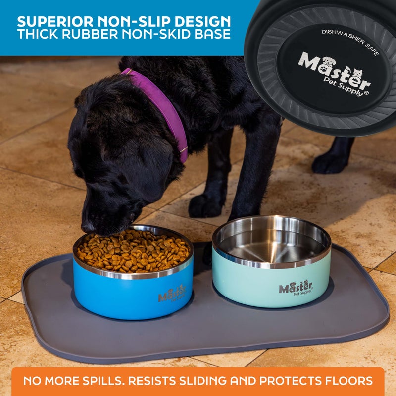 Master Pet Supply Stainless Steel Dog Bowls - 64 oz, Heavy Duty - Black Velvet, Double Wall Extra-Thick Insulated, Non-Slip Pet Water Bowl for Dogs, Cats & Pets, Anti Rust Metal, Dish Washer Safe - Image 5