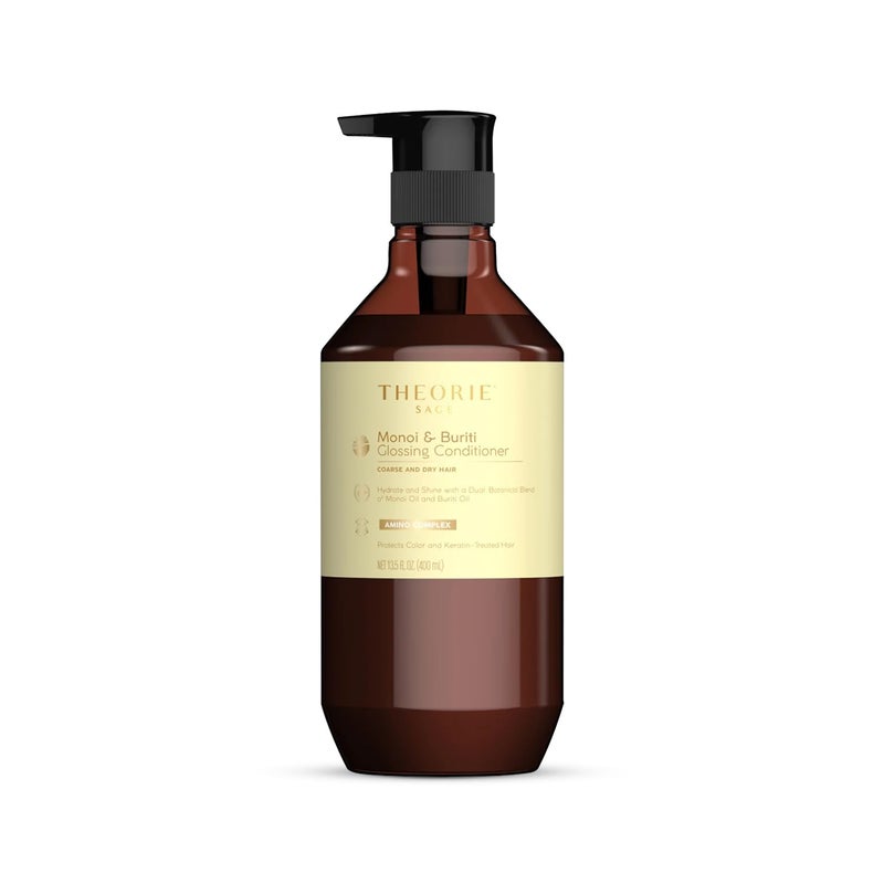 Theorie Monoi and Buriti Glossing Conditioner  Hydrate  Shine  Suited for Coarse and Dry Hair  Protects Color  Keratin Treated Hair Pump Bottle 400mL