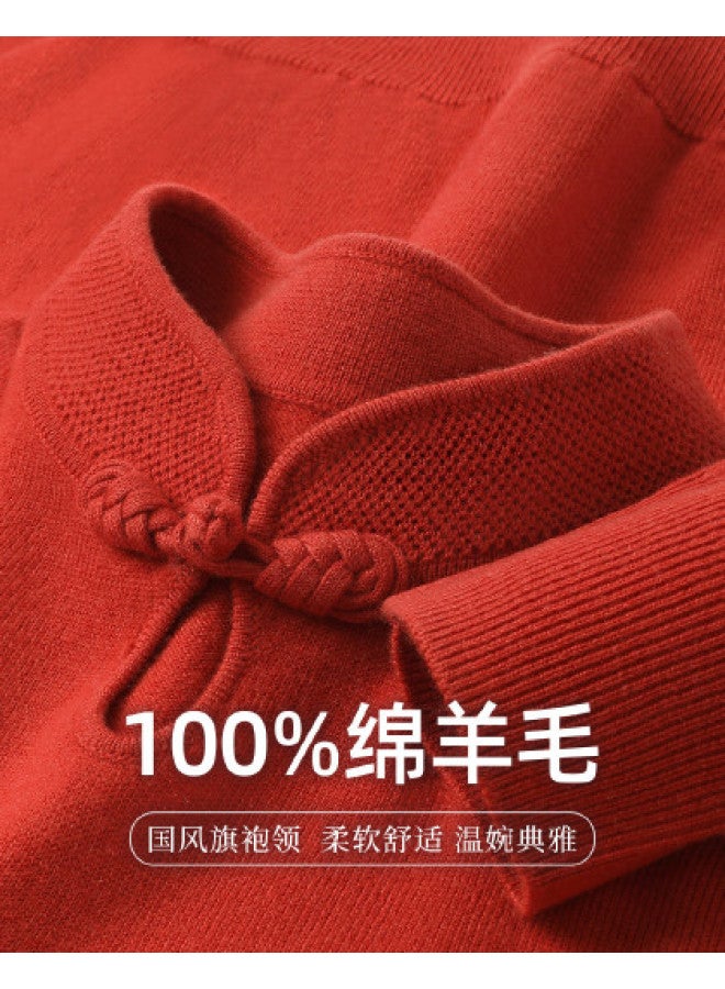 Hengyuanxiang Banquet New Chinese Style Qipao [Wool] Embroidered 60-Year-Old Mother'S Wool Sweater Middle-Aged And Elderly Base Layer Sweater - Image 1