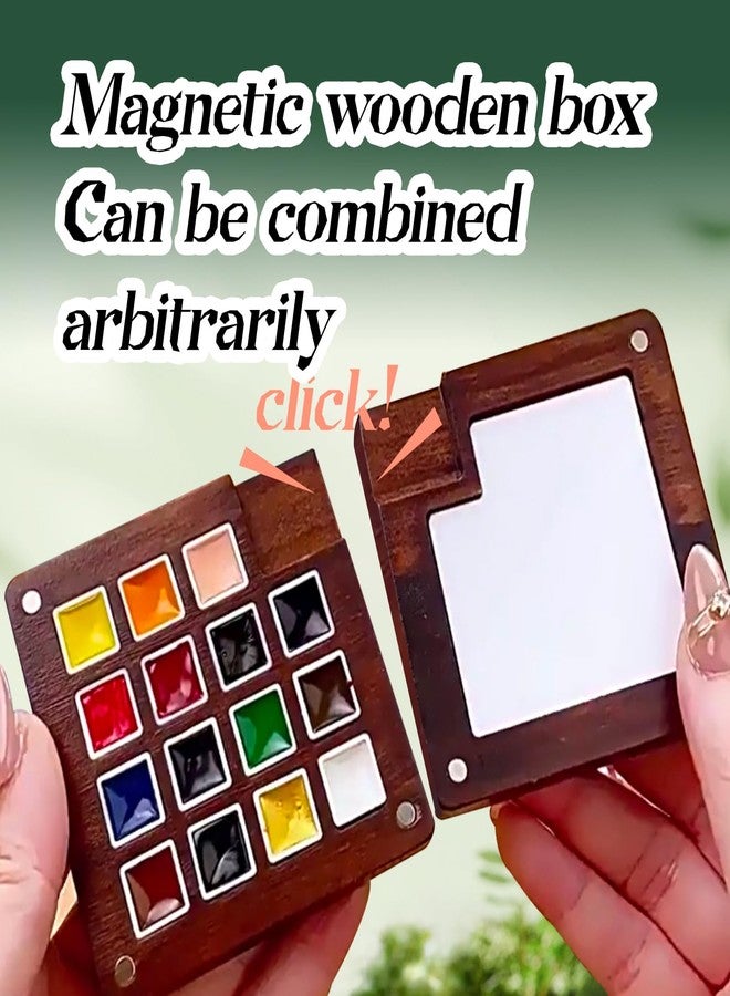 DEOLD Mini Wooden Watercolor Palette Set – 15 Colors Pocket Travel Watercolor Kit with Magnetic Lid, Water Brush, Sketchbook, Clips & Storage Bag, 2.87" Portable Artist Painting Set - Image 5