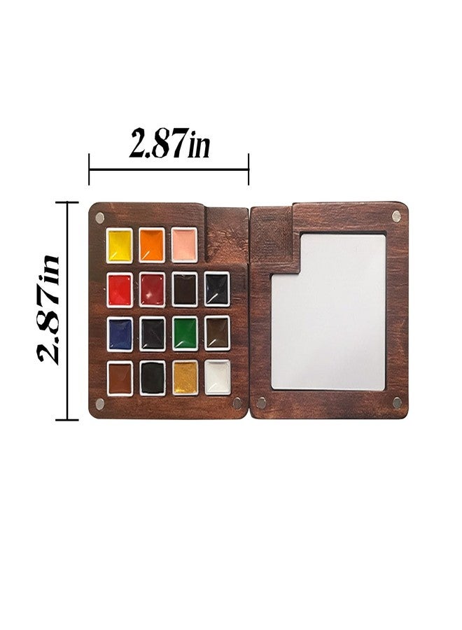 DEOLD Mini Wooden Watercolor Palette Set – 15 Colors Pocket Travel Watercolor Kit with Magnetic Lid, Water Brush, Sketchbook, Clips & Storage Bag, 2.87" Portable Artist Painting Set - Image 2