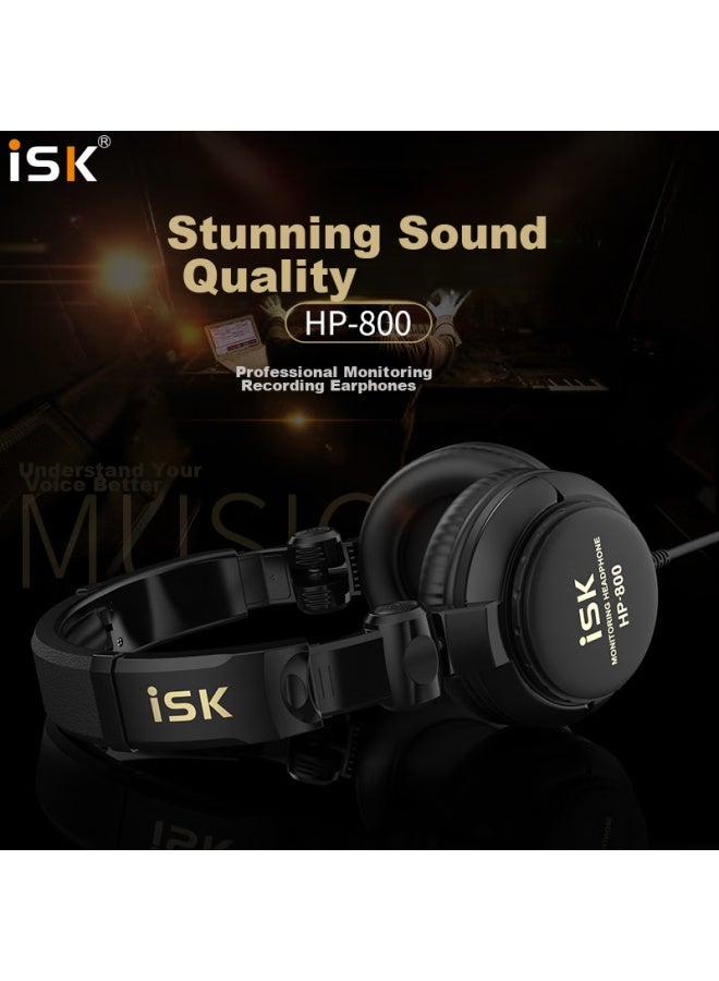 Iskhp800 Professional Monitoring Headphones With Built-in Microphone, Portable Bag, Adapter, Fully Enclosed Foldable Design For Recording, Compatible With Computer And Mobile Sound Cards, Obsidian Black - Image 2