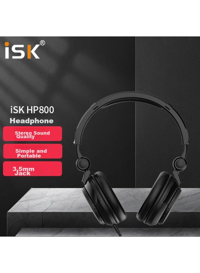 Iskhp800 Professional Monitoring Headphones With Built-in Microphone, Portable Bag, Adapter, Fully Enclosed Foldable Design For Recording, Compatible With Computer And Mobile Sound Cards, Obsidian Black - Image 1