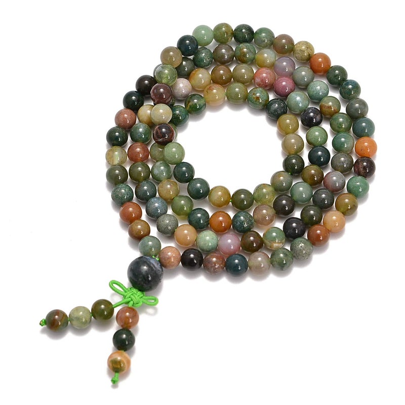 AD BEADS AD Beads Natural Gemstones Buddhist 108 Prayer Healing Beads Mala Stretchy Bracelet Necklace 6mm Indian Agate 