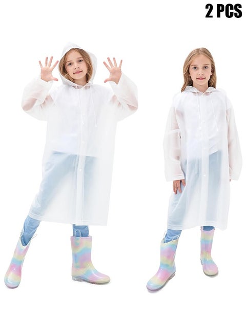 Kids Rain Poncho (2 Pack), Reusable EVA Children Raincoat for 6-13 Girls Boys, Waterproof Long Rain Jackets with Hood, Emergency Gear for Outdoor Camping Hiking Traveling School