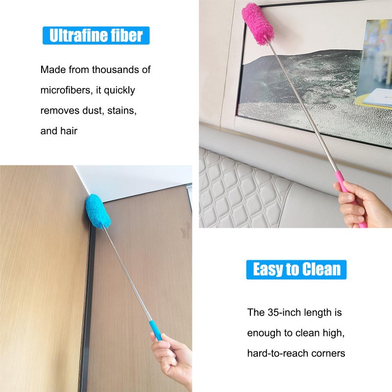 M-jump 3 PCS 15.7 to 35.5 Inch Extendable Telescoping Microfiber Duster Bendable Brush Washable Dusting Brush for Home Office Car - Image 5
