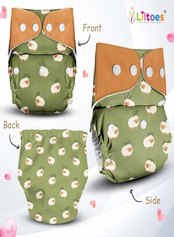 LILTOES Cloth Diapers For New Born Babies 0 to 3 Years | Freesize Adjustable and Reusable | Premium Cloth Nappies Pack of 1 (1 Cloth Diaper + 1 Insert) | (Nerdy Sheep) - Image 2