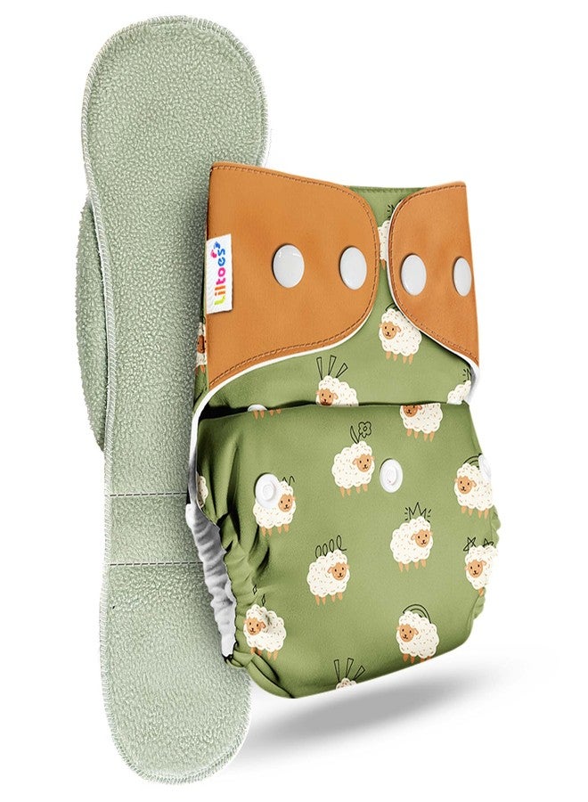 LILTOES Cloth Diapers For New Born Babies 0 to 3 Years | Freesize Adjustable and Reusable | Premium Cloth Nappies Pack of 1 (1 Cloth Diaper + 1 Insert) | (Nerdy Sheep) - Image 1