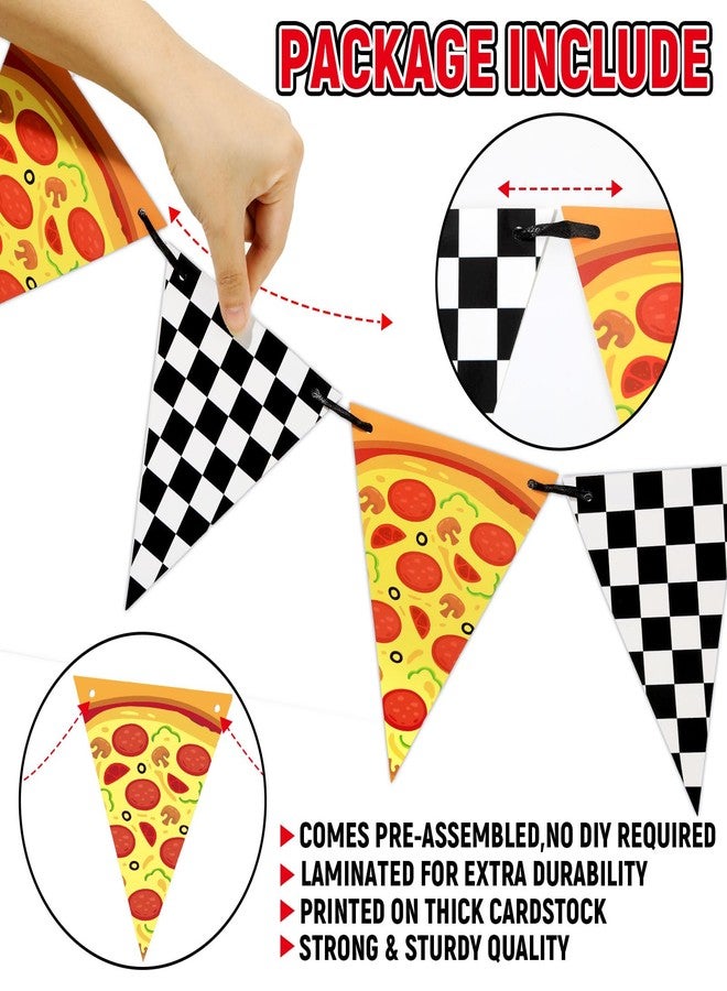 MinFyberd Night Party Decoration Horror Game Happy Birthday Banner Pre-Strung Black White Checkered Pizza Pennant Banner Flags Video Game Bunting Garland for Spooky Creepy Bear Themed Birthday Party Supplies - Image 3